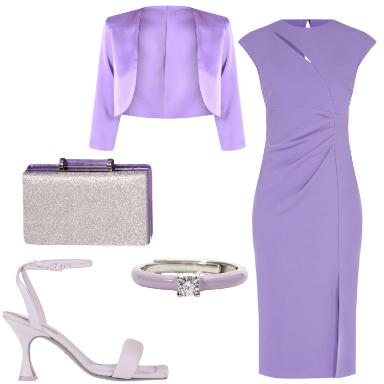 Outfit donna - Cerimonia. Stile Chic per Cerimonia. Abbinamento con sandali in pelle, anelli, bolero, pochette, vestiti midi/longuette.