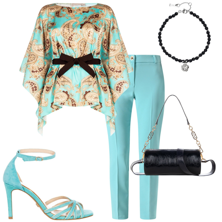 Outfit donna - Cerimonia con Rinascimento. Stile Chic per Cerimonia. Abbinamento con braccialetti, bluse, borse a mano, pantaloni, sandali col tacco.