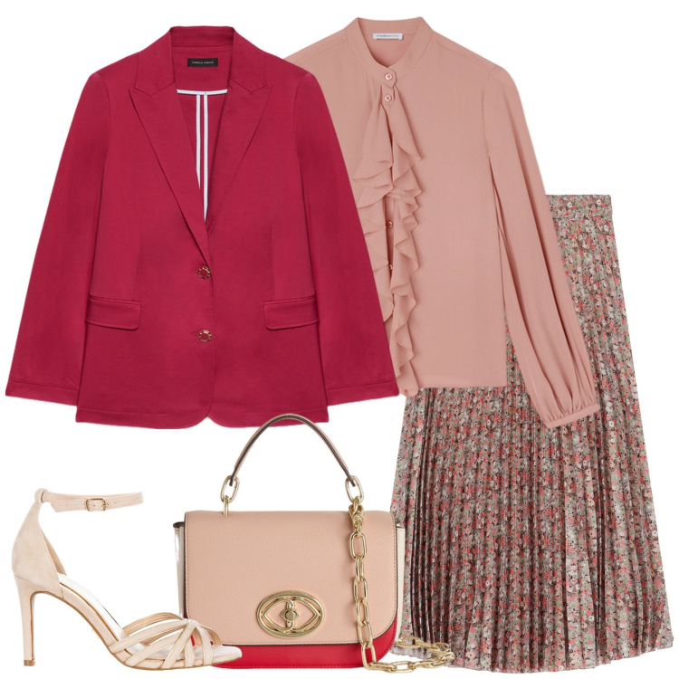 Outfit donna - Romantica. Stile Chic per Cerimonia. Abbinamento con sandali col tacco, gonne lunghe, blazer, borse a tracolla, camicie.