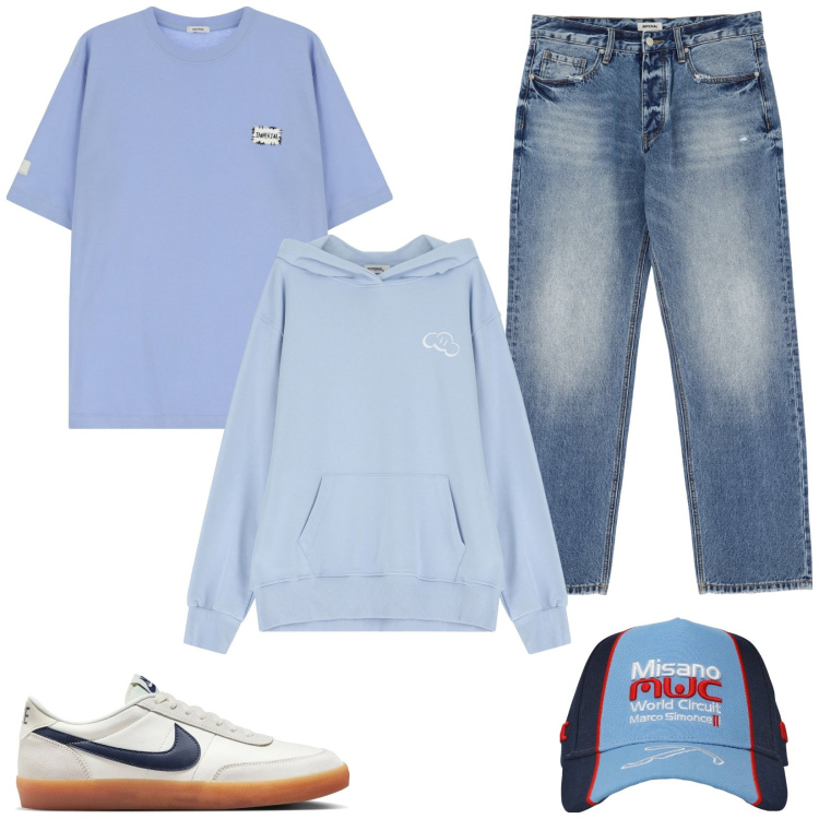 Outfit uomo - Calzature ibride. Stile Urban per Serata speciale. Abbinamento con cappelli, jeans, felpe con cappuccio, t-shirt, sneakers.