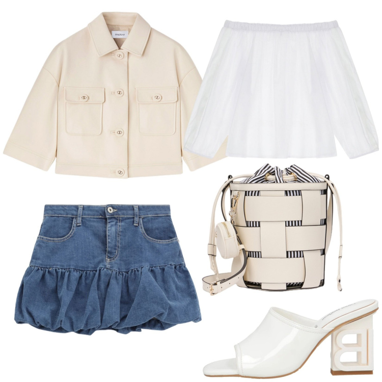 Outfit donna - Giacca cropped. Stile Trendy per Serata fuori. Abbinamento con sandali in pelle, minigonne, camicie, blazer, borse a secchiello.