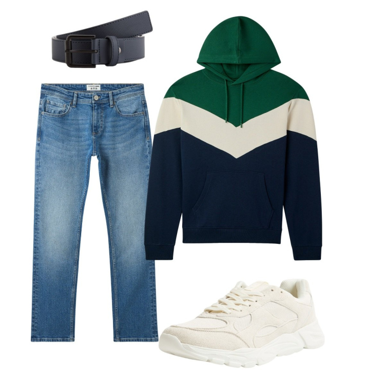 Outfit uomo - Total look #2116481. Stile Casual per Tutti i giorni. Abbinamento con jeans, sneakers, felpe con cappuccio, cinture.