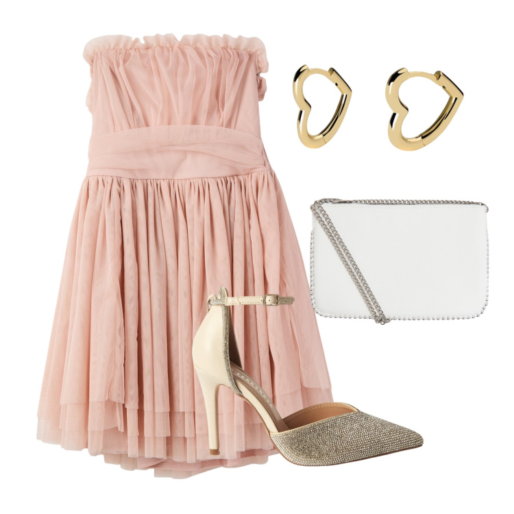 Outfit donna - Romanticamente bella. Stile Bon Ton per Cerimonia. Abbinamento con vestiti corti, décolleté, borse a tracolla, orecchini.