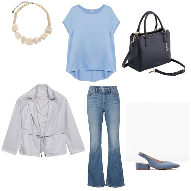 Outfit donna - Total look #2116512. Stile Casual per Tutti i giorni. Abbinamento con jeans bootcut, décolleté, blazer, bluse, borse a mano, collane.