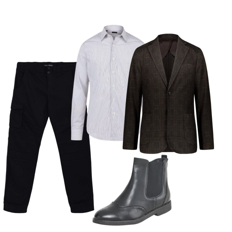 Outfit uomo - Total look #2116536. Stile Trendy per Serata speciale. Abbinamento con stivali e stivaletti, pantaloni cargo, giacche, camicie.