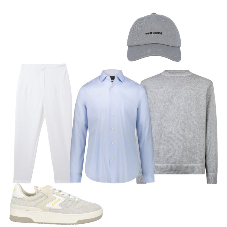 Outfit uomo - Total look #2116584. Stile Casual per Ufficio. Abbinamento con sneakers, pantaloni chino, cappelli con visiera, maglieria, camicie.