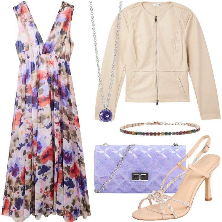 Outfit donna - Total look #2116587. Stile Chic per Cerimonia. Abbinamento con vestiti lunghi, blazer, borse a tracolla, sandali col tacco, braccialetti, collane.