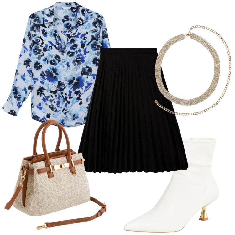 Outfit donna - Total look #2116599. Stile Trendy per Tutti i giorni. Abbinamento con stivaletti, camicie, collane, gonne lunghe, borse a mano.