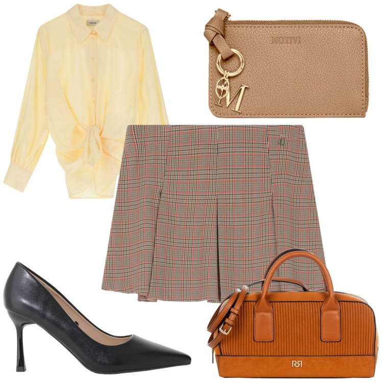 Outfit donna - Total look #2116600. Stile Trendy per Tutti i giorni. Abbinamento con borse a mano, décolleté, camicie, minigonne, portafogli.