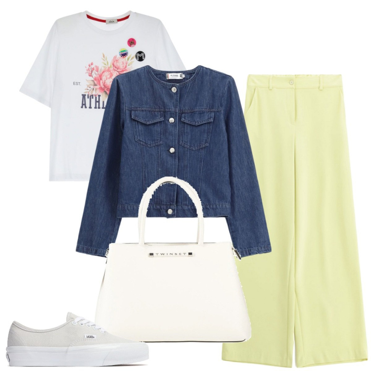 Outfit donna - Total look #2116602. Stile Casual chic per Tutti i giorni. Abbinamento con borse a mano, blazer, t-shirt, pantaloni, sneakers.