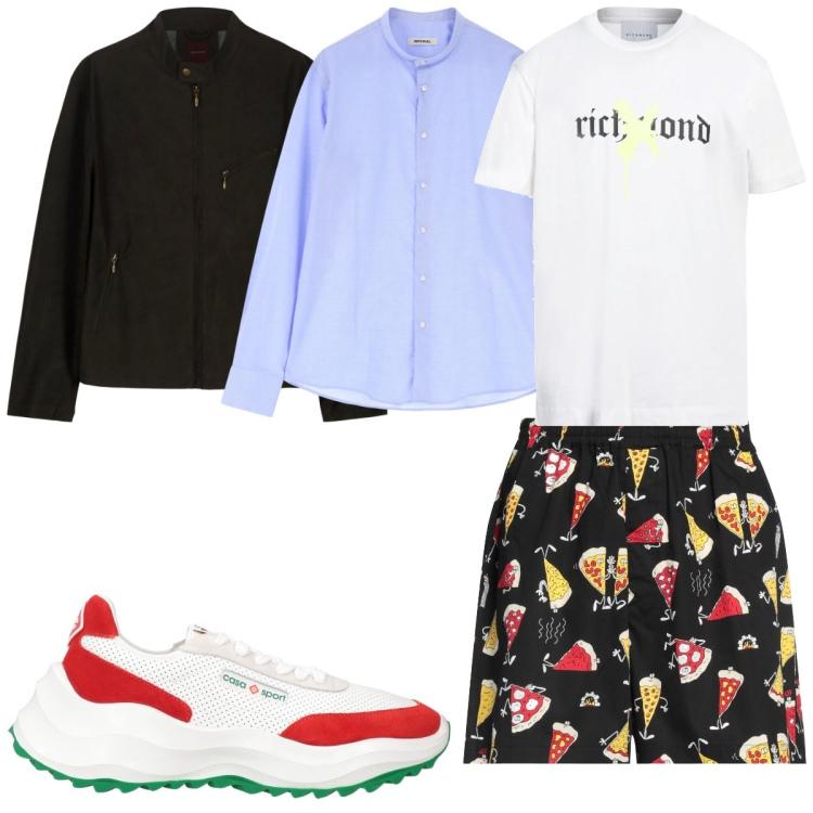 Outfit uomo - Total look #2116631. Stile Trendy per Tutti i giorni. Abbinamento con t-shirt, shorts, sneakers, camicie, giacche.