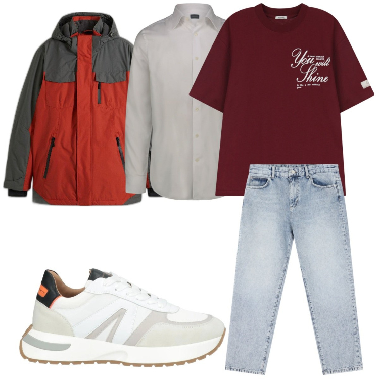 Outfit uomo - Total look #2116638. Stile Trendy per Tutti i giorni. Abbinamento con giacche, sneakers, jeans dritti, t-shirt, camicie.