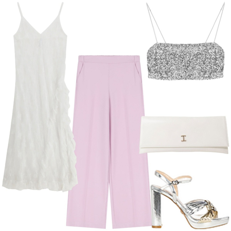 Outfit donna - Total look #2116643. Stile Glamour per Serata fuori. Abbinamento con sandali in pelle, pantaloni, vestiti midi/longuette, top, pochette.