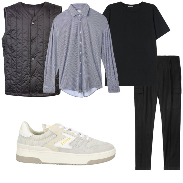 Outfit uomo - Total look #2116655. Stile Trendy per Tutti i giorni. Abbinamento con sneakers, camicie, t-shirt, piumini, pantaloni cargo.