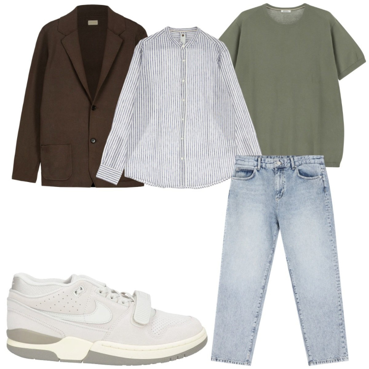 Outfit uomo - Total look #2116659. Stile Trendy per Tutti i giorni. Abbinamento con sneakers, jeans dritti, camicie, t-shirt, cardigans.