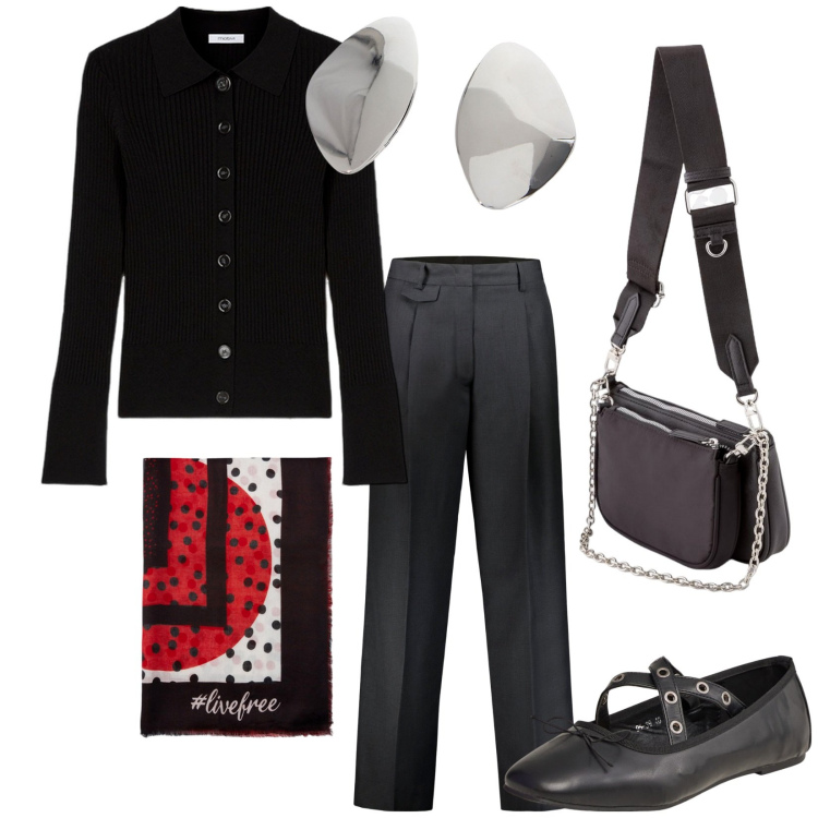 Outfit donna - Total look #2116661. Stile Basic per Ufficio. Abbinamento con ballerine, orecchini, pantaloni, cardigans, foulard, pochette.