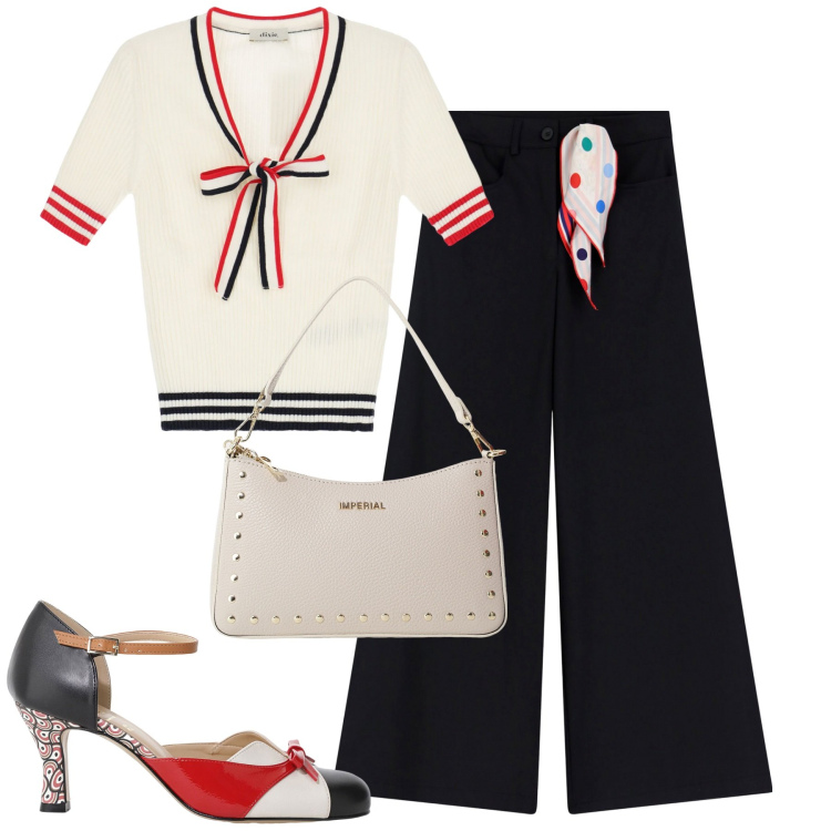 Outfit donna - Total look #2116695. Stile Urban per Tutti i giorni. Abbinamento con borse a spalla, pantaloni a palazzo, décolleté, maglieria.