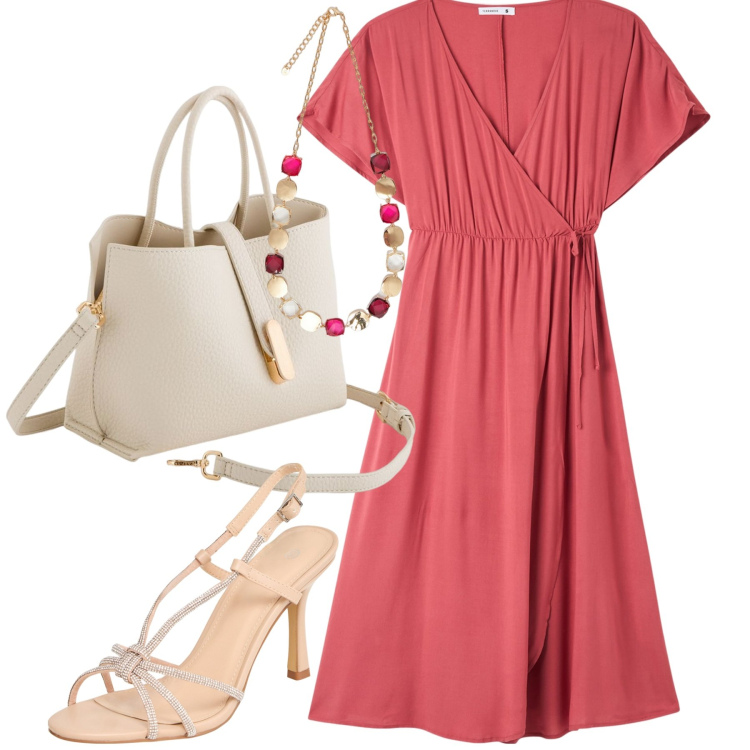 Outfit donna - City. Stile Urban per Tutti i giorni. Abbinamento con sandali col tacco, vestiti lunghi, collane, borse a mano.