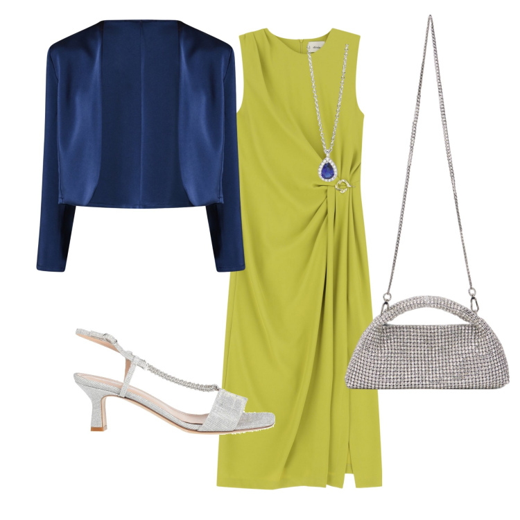 Outfit donna - La collana blu. Stile Glamour per Cerimonia. Abbinamento con sandali in pelle, vestiti midi/longuette, collane, bolero, clutch.