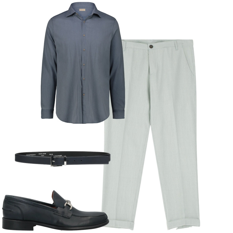 Outfit uomo - In ufficio. Stile Business/Elegante per Ufficio. Abbinamento con cinture, scarpe stringate, pantaloni, camicie.