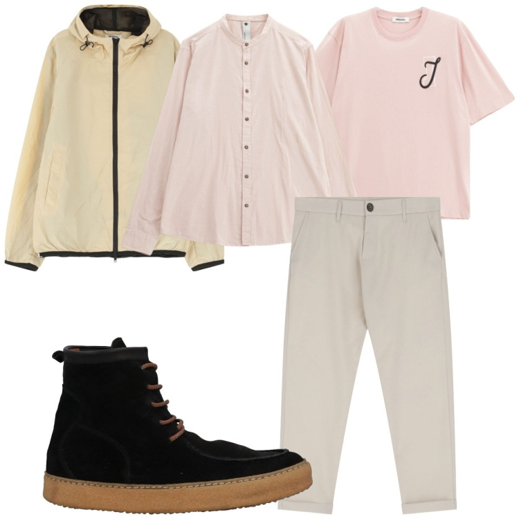 Outfit uomo - Total look #2116739. Stile Trendy per Tutti i giorni. Abbinamento con stivali e stivaletti, pantaloni chino, t-shirt, giacche, camicie.