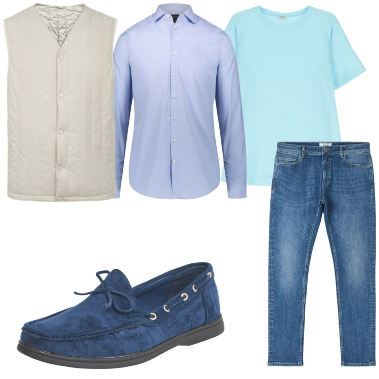 Outfit uomo - Total look #2116746. Stile Trendy per Tutti i giorni. Abbinamento con scarpe stringate, jeans skinny, t-shirt, piumini, camicie.