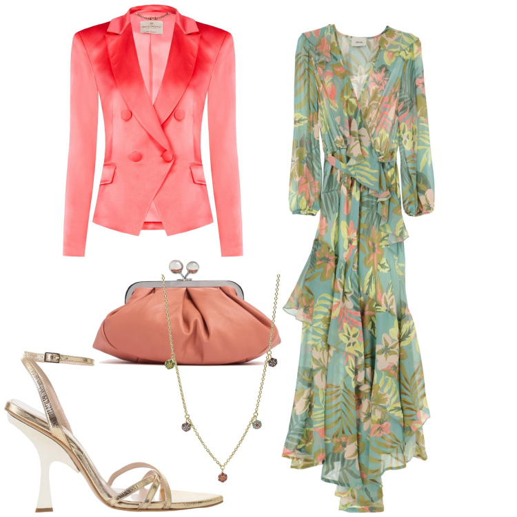 Outfit donna - Cerimonia. Stile Chic per Cerimonia. Abbinamento con vestiti lunghi, sandali col tacco, ciondoli, blazer, pochette.