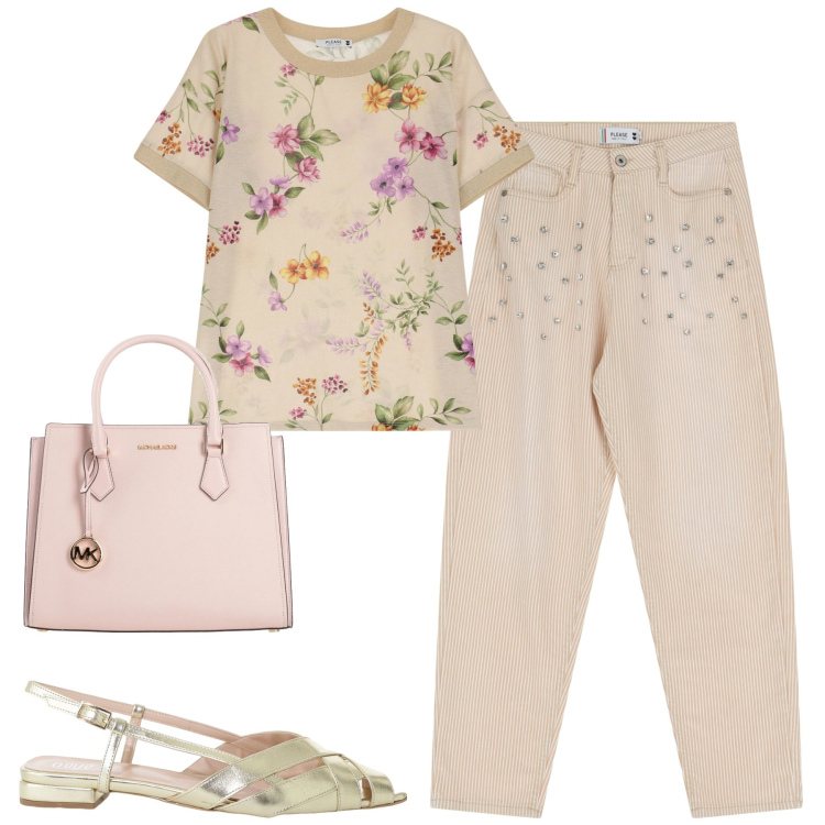 Outfit donna - City. Stile Urban per Tutti i giorni. Abbinamento con borse a mano, t-shirt, pantaloni, sandali.