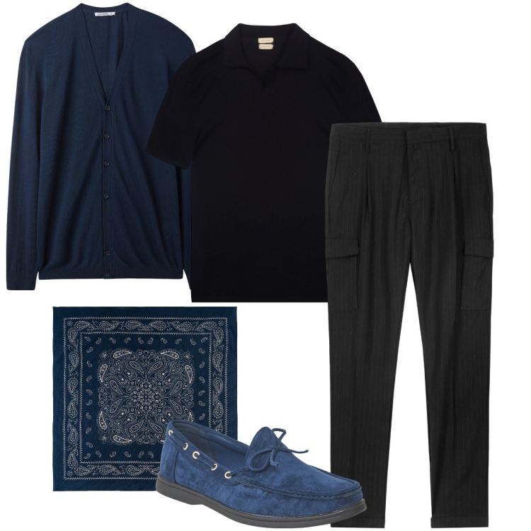 Outfit uomo - Serata al ristorante. Stile Business/Elegante per Serata speciale. Abbinamento con scarpe stringate, cardigans, pantaloni cargo, polo, sciarpe e foulard.