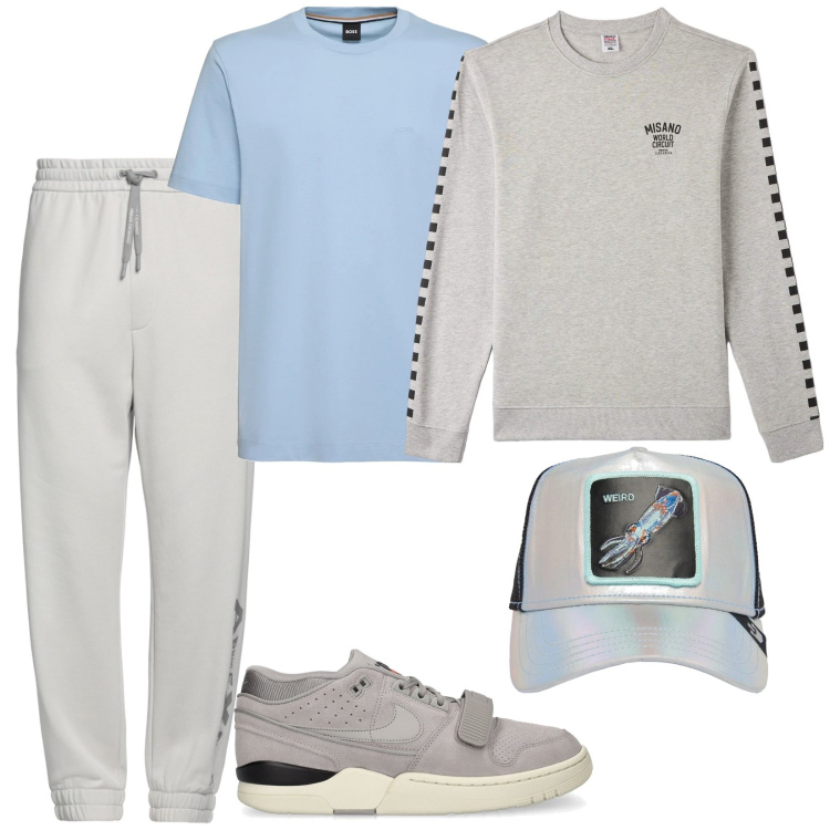 Outfit uomo - Total look #2116805. Stile Casual per Sport. Abbinamento con pantaloni, felpe, sneakers, cappelli, t-shirt.