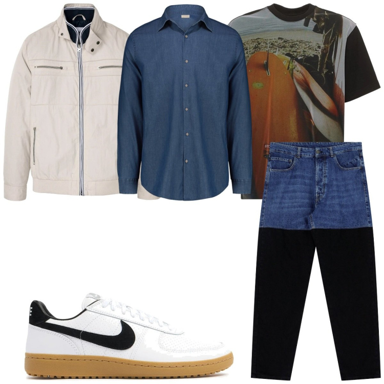 Outfit uomo - Total look #2116815. Stile Trendy per Tutti i giorni. Abbinamento con giacche, jeans, camicie, t-shirt, sneakers.