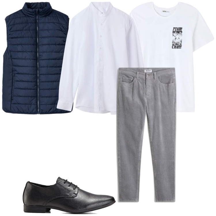Outfit uomo - Total look #2116822. Stile Trendy per Tutti i giorni. Abbinamento con scarpe stringate, gilet, pantaloni, t-shirt, camicie.