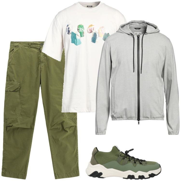 Outfit uomo - Total look #2116840. Stile Casual per Tutti i giorni. Abbinamento con sneakers, t-shirt, giacche, pantaloni cargo.
