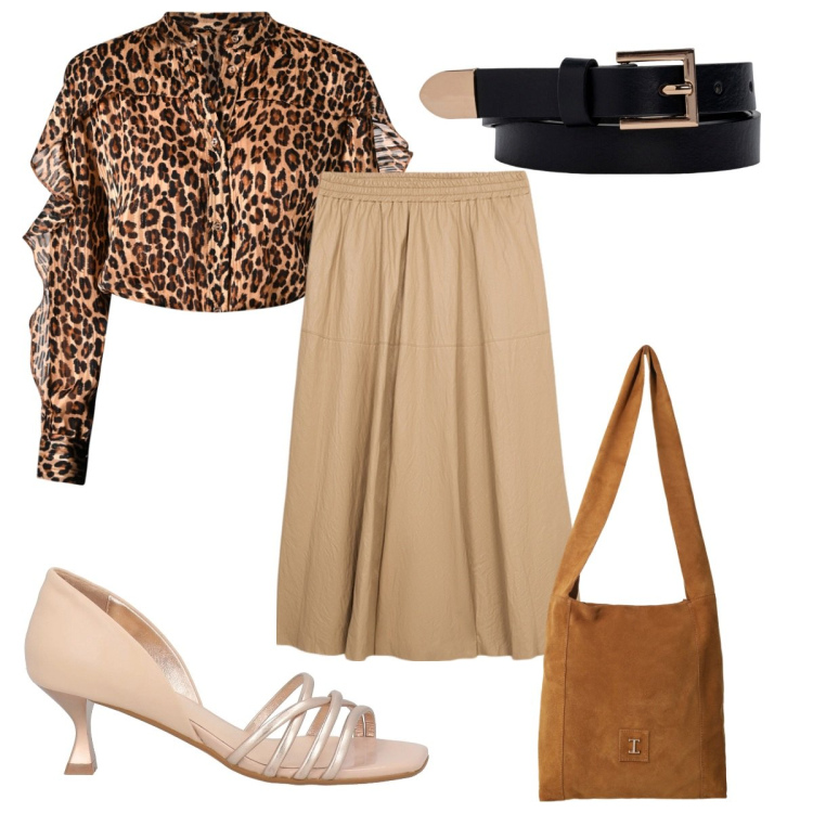 Outfit donna - Total look #2116870. Stile Trendy per Tutti i giorni. Abbinamento con sandali in pelle, borse a tracolla, camicie, cinture, gonne longuette.