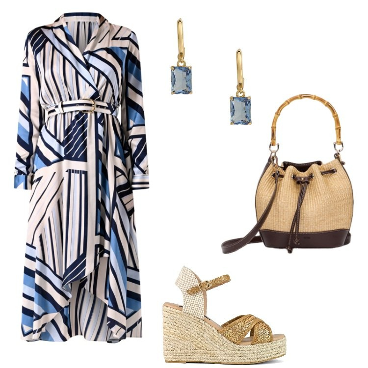 Outfit donna - Comunione in vista. Stile Chic per Cerimonia. Abbinamento con vestiti, orecchini, zeppe, borse a secchiello.
