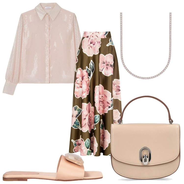 Outfit donna - Total look #2116880. Stile Romantica per Tutti i giorni. Abbinamento con sandali in pelle, collane, gonne, borse a mano, camicie.