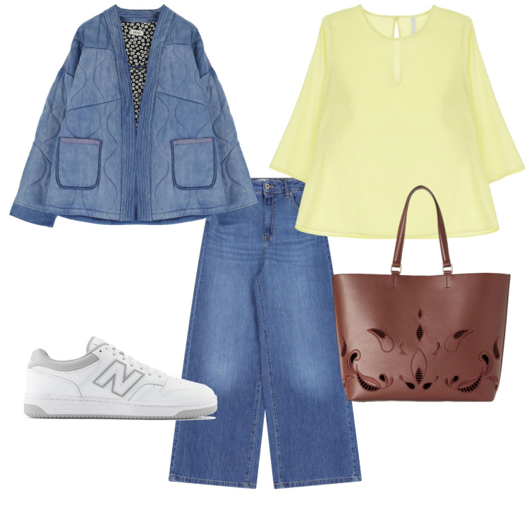 Outfit donna - Giallo burro di domenica. per Tutti i giorni. Abbinamento con sneakers, bluse, blazer, pantaloni a palazzo, shopping bag.