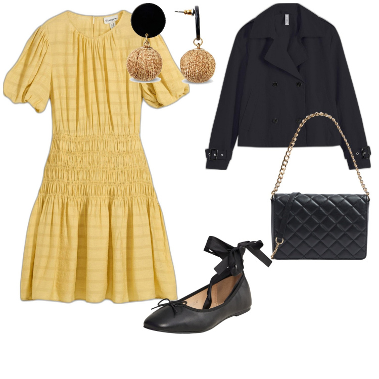 Outfit donna - Giallo burro, lungo mare. per Mare. Abbinamento con orecchini, trench, vestiti corti, ballerine, borse a tracolla.