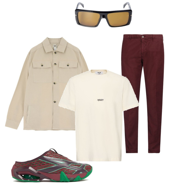 Outfit uomo - Total look #2116919. Stile Trendy per Tutti i giorni. Abbinamento con pantaloni chino, camicie, occhiali da sole, t-shirt, sneakers.