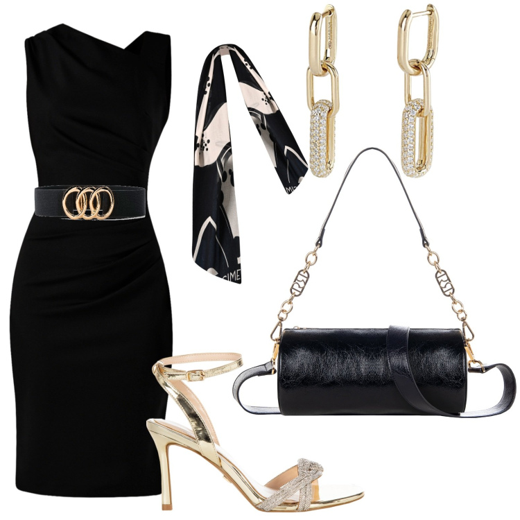 Outfit donna - Matrimonio raffinato. Stile Chic per Cerimonia. Abbinamento con cinture, orecchini, vestiti asimmetrici, sandali col tacco, borse a mano, sciarpe.