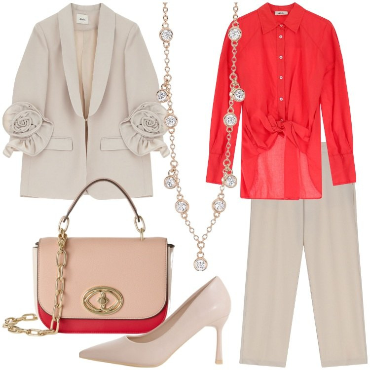 Outfit donna - Una collana per la cerimonia @susystyle. Stile Chic per Cerimonia. Abbinamento con collane, décolleté, pantaloni, camicie, blazer, borse a tracolla.