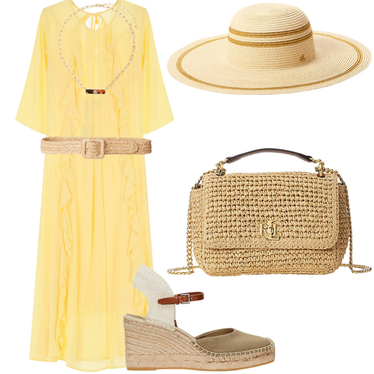 Outfit donna - Amo la primavera. Stile Boho per Tutti i giorni. Abbinamento con vestiti lunghi, borse a spalla, collane, espadrillas, cinture, cappelli.