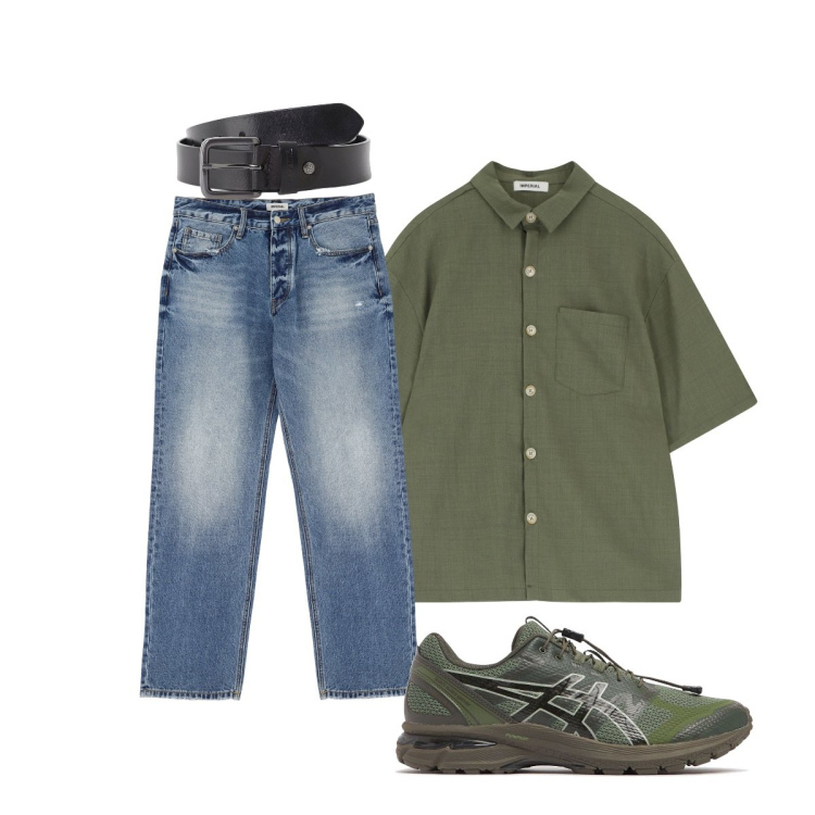 Outfit uomo - Total look #2117062. Stile Casual per Tutti i giorni. Abbinamento con jeans, camicie a manica corta, cinture, sneakers.
