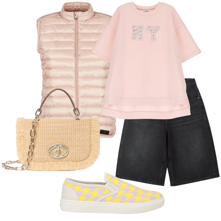 Outfit donna - Total look #2117087. Stile Casual per Tutti i giorni. Abbinamento con sneakers, bermuda, felpe, piumini, borse a tracolla.