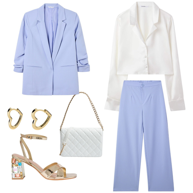 Outfit donna - Cerimonia. per Cerimonia. Abbinamento con orecchini, camicie, pantaloni, blazer, sandali gioiello, borse a tracolla.