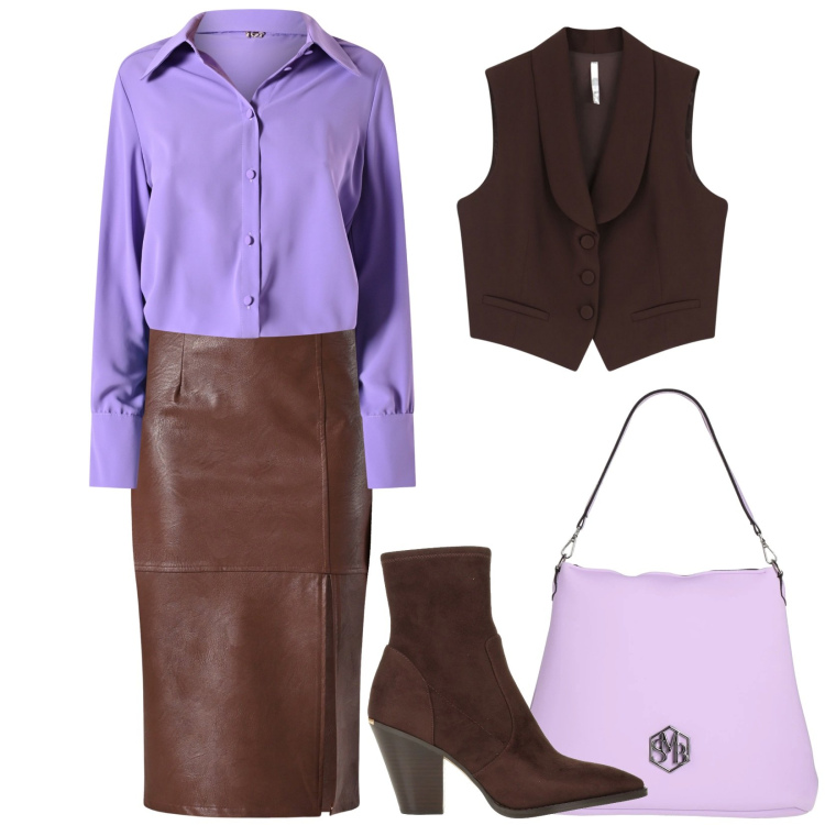 Outfit donna - A lavoro con stile. Stile Urban per Tutti i giorni. Abbinamento con borse a spalla, stivaletti texani, gonne longuette, camicie, gilet.