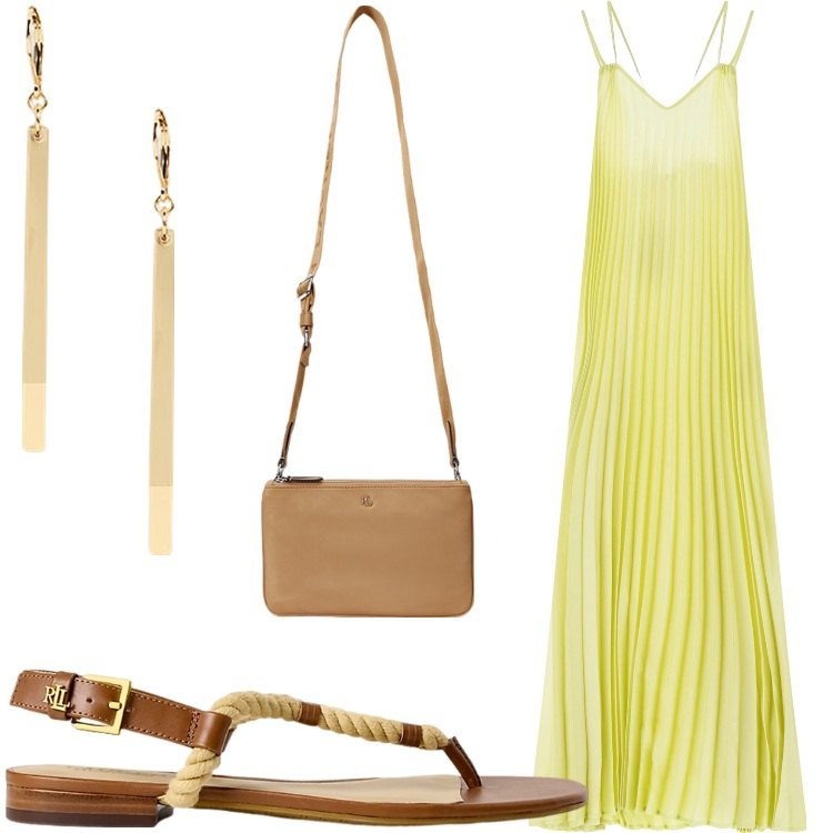Outfit donna - Sere d´estate. Stile Etnico per Serata fuori. Abbinamento con vestiti lunghi, borse a tracolla, orecchini, ciabatte.