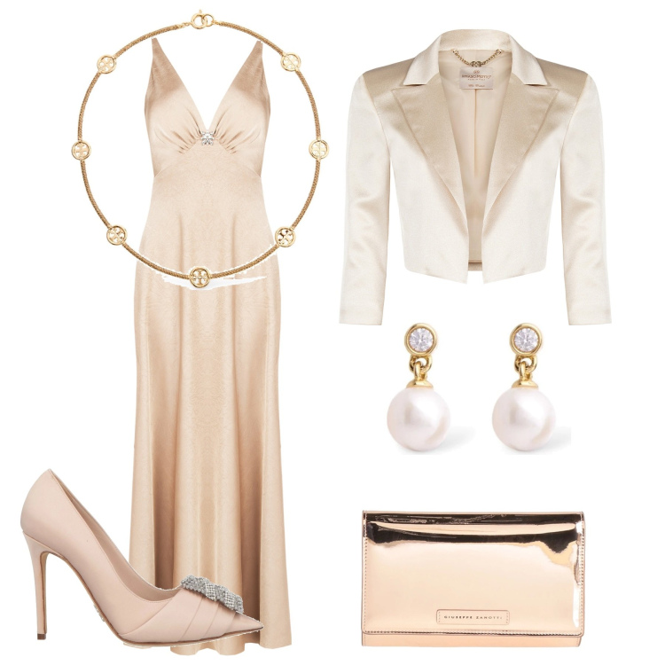 Outfit donna - Cerimonia chic. Stile Bon Ton per Cerimonia. Abbinamento con borse a mano, décolleté, bolero, vestiti lunghi, collane, orecchini.