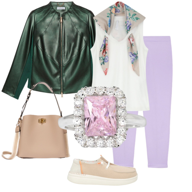 Outfit donna - Total look #2117241. Stile Casual per Tutti i giorni. Abbinamento con scarpe stringate, anelli, top, blazer, pantaloni, borse a secchiello.