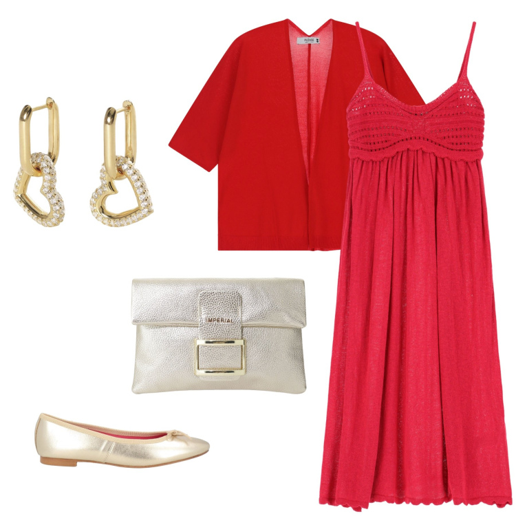 Outfit donna - Total look #2117246. Stile Chic per Tutti i giorni. Abbinamento con ballerine, orecchini, vestiti, cardigans, pochette.